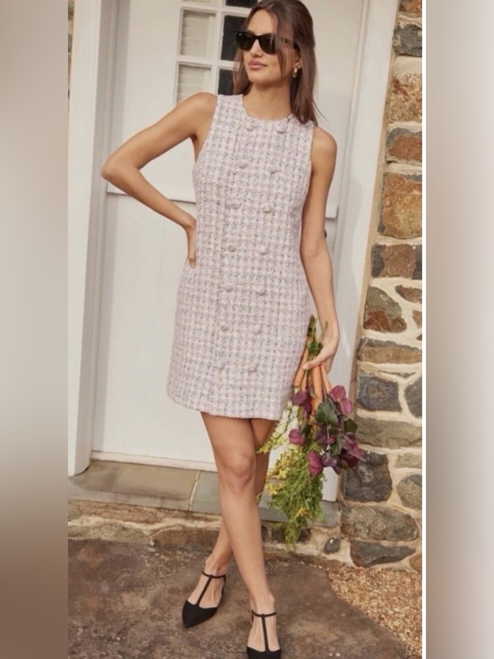 Tuckernuck Pomander Place Peony Tweed Bianca Dress Mod Retro w pockets sz Large.